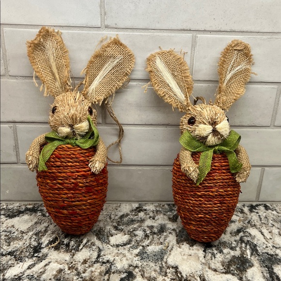 Pier 1 Other - NEW Pair of 2 Pier 1 Rustic Bunny Decor with Orange and Green Accents